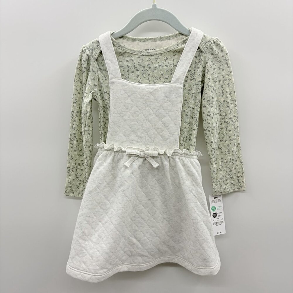 Carters Child of Mine Baby Girls 24 Months Green Floral‎ Dress 2-Piece Set 1305
